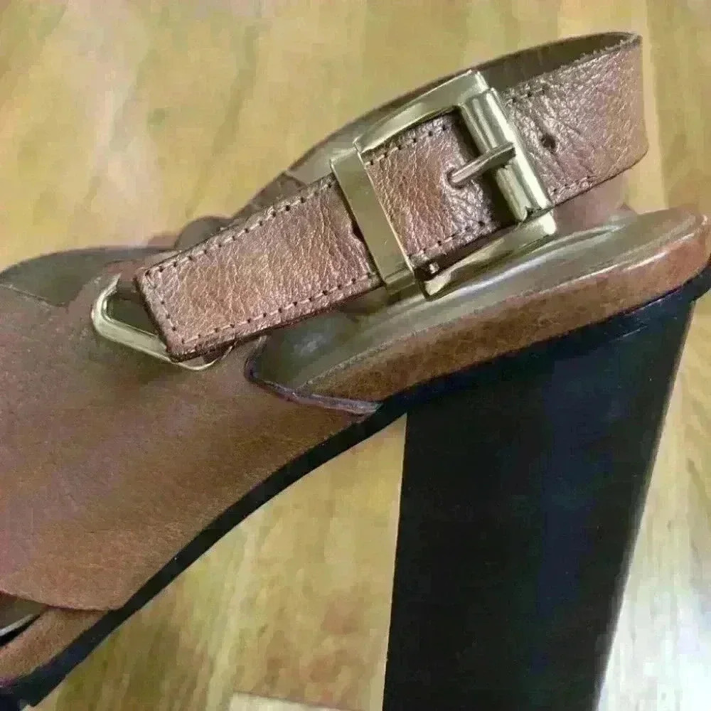 NAPOLEON Leather Slingback Sandals Block Heel ITALY Strappy Casual - Picture 9 of 10